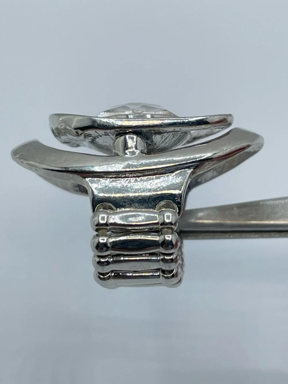 Silver Tone Crystal Glass Stretch Ring Large Oval Statement Adjustable
